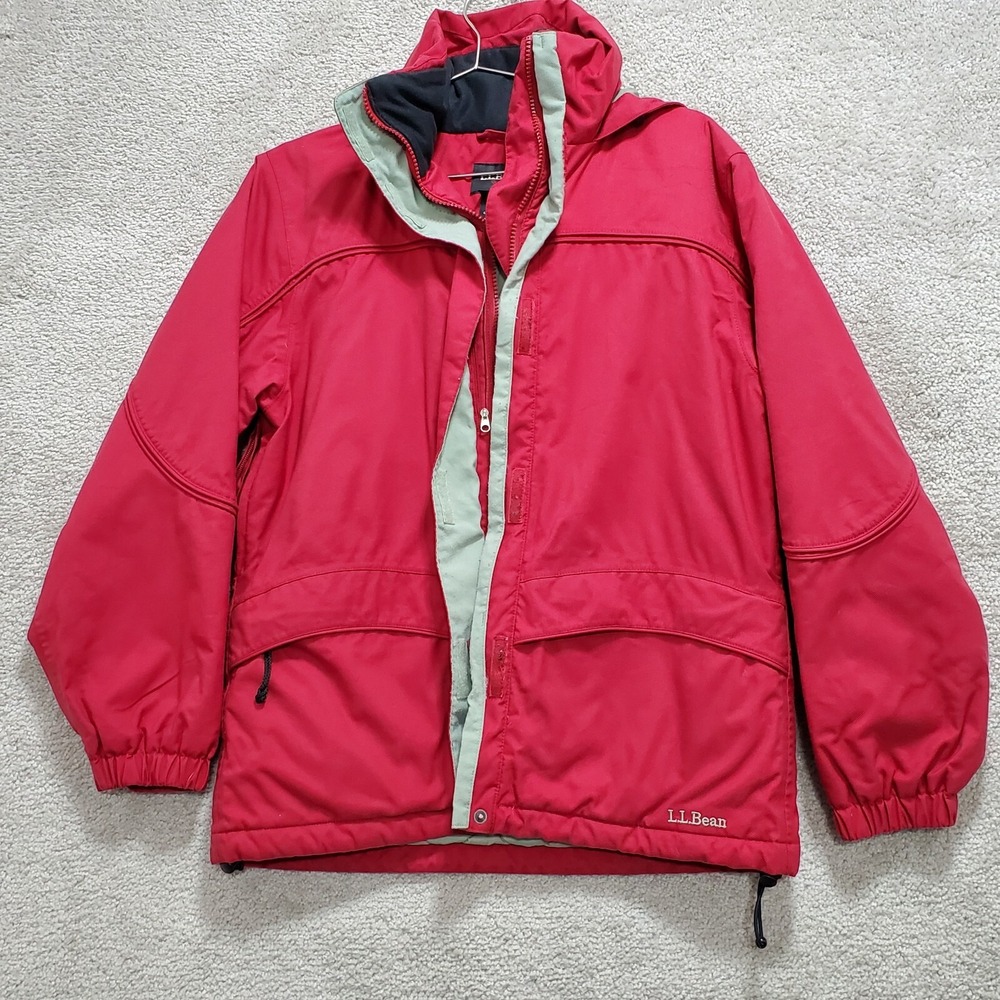L.L.Bean Jacket Women's Small Red Hooded Full Zip Long Sleeve‎ Holiday Outdoor